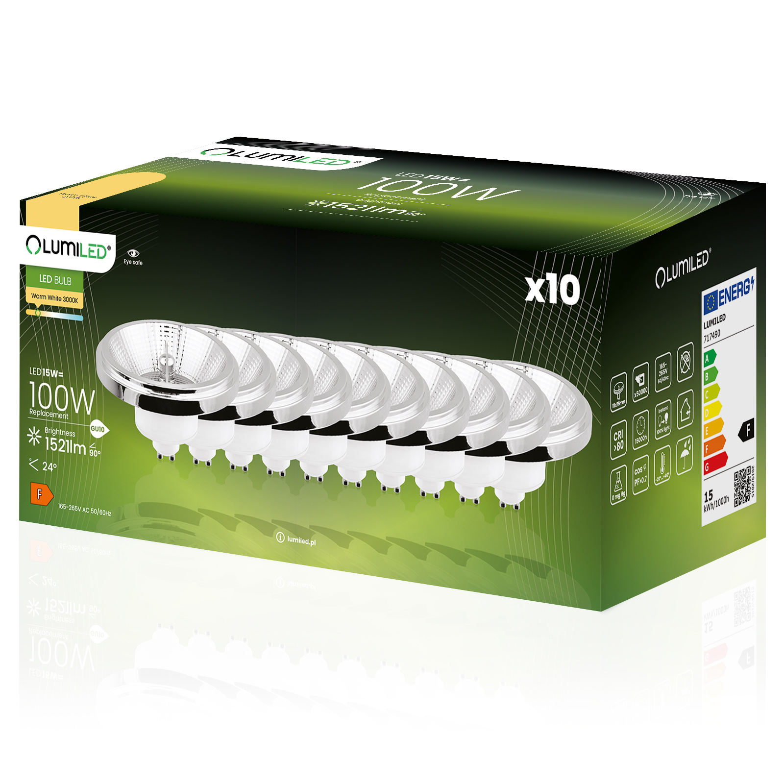 10x Led-lampe Gu10 Spot Es111 15w = 100w 1521lm 3000k Warmweiß 24° Silber