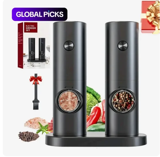 Elektrisches Salz- Und Pfeffermühlen-set – 2er-pack (mit Sockel) – Mahlgrad Einstellbar – Gewürzzubehör Für Küche, Tisch Und Grill