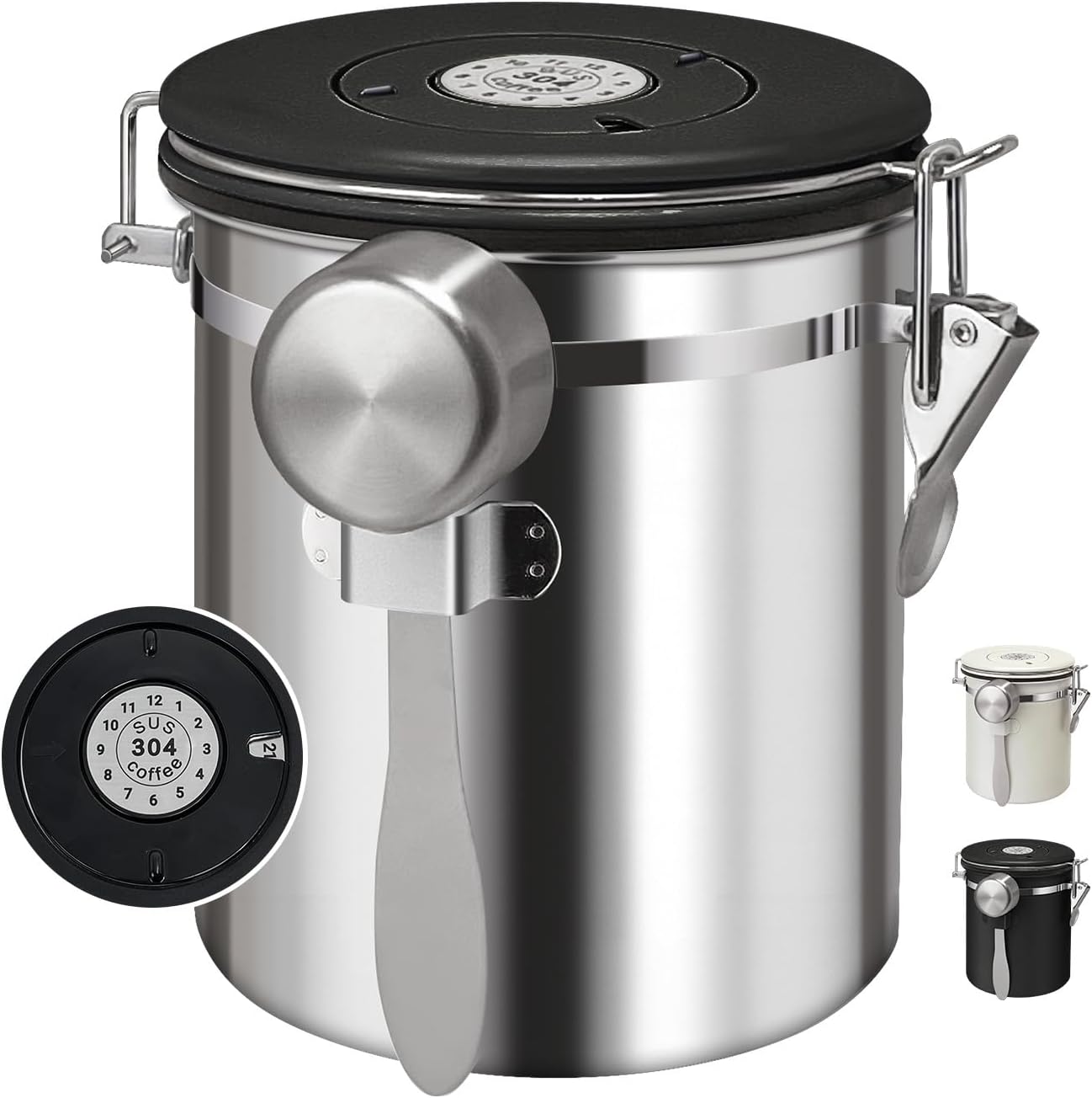 1,5-liter-vakuum-kaffeebehälter Aus Edelstahl Mit Luftdichtverschluss, Ideal Zur Aufbewahrung Von Kaffeebohnen Und Gemahlenem Kaffee, Inklusive Messlöffel. Geeignet Für Kaffeepulver, Kaffeebohnen, Rei