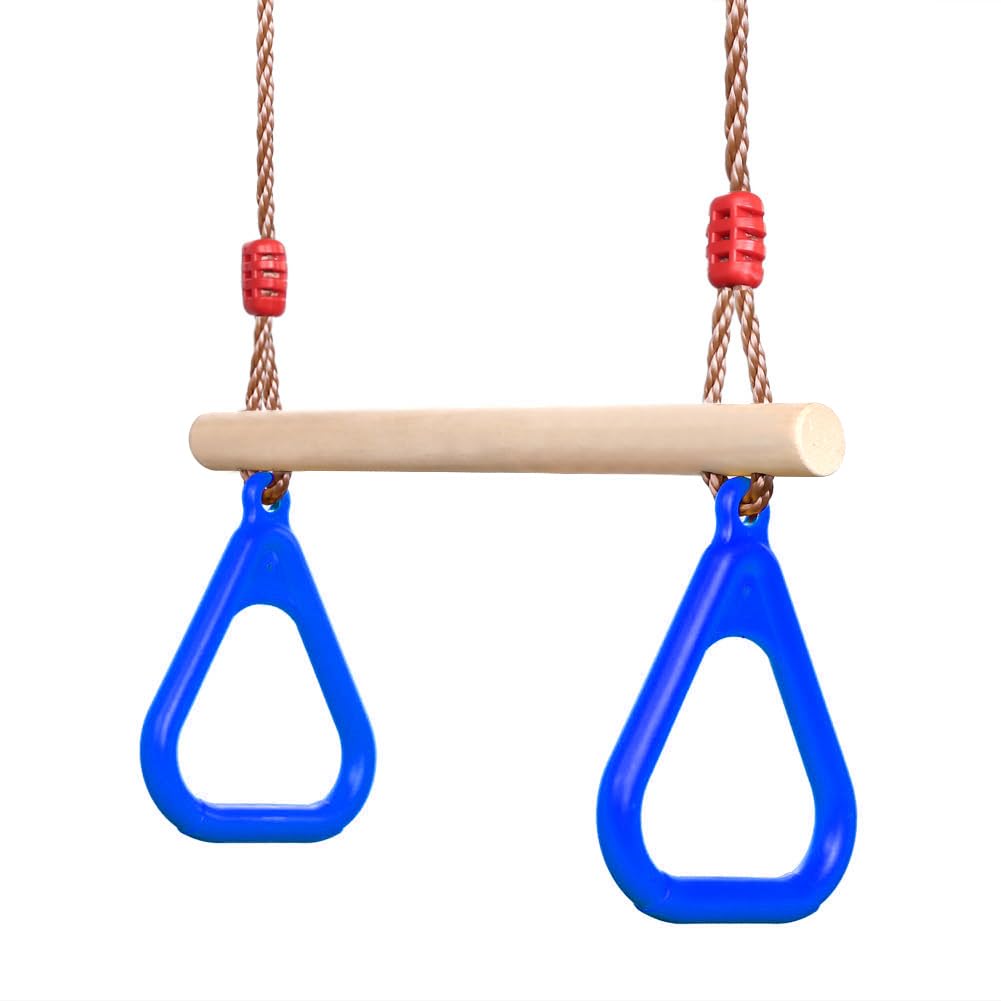 Holz-trapezschaukelset Mit Turnringen, Kinderschaukelset, Rutsche, Gartenspiele Für Drinnen Und Draußen (blau)