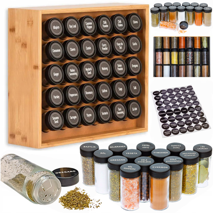 Gewürzorganizer Elegantes Gewürzregal 30 Gläser + Etiketten
