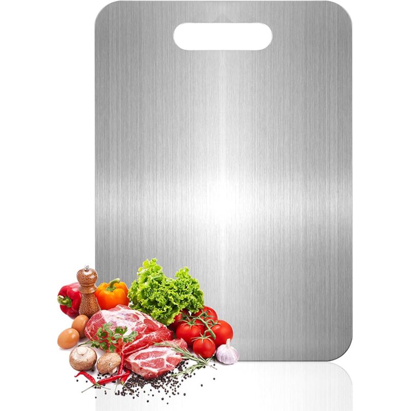 Doppelseitiges Schneidebrett Aus Edelstahl 304, Bpa-frei, Geeignet Zum Schneiden Von Fleisch, Brot, Gemüse Und Obst, 39 X 28 Cm.