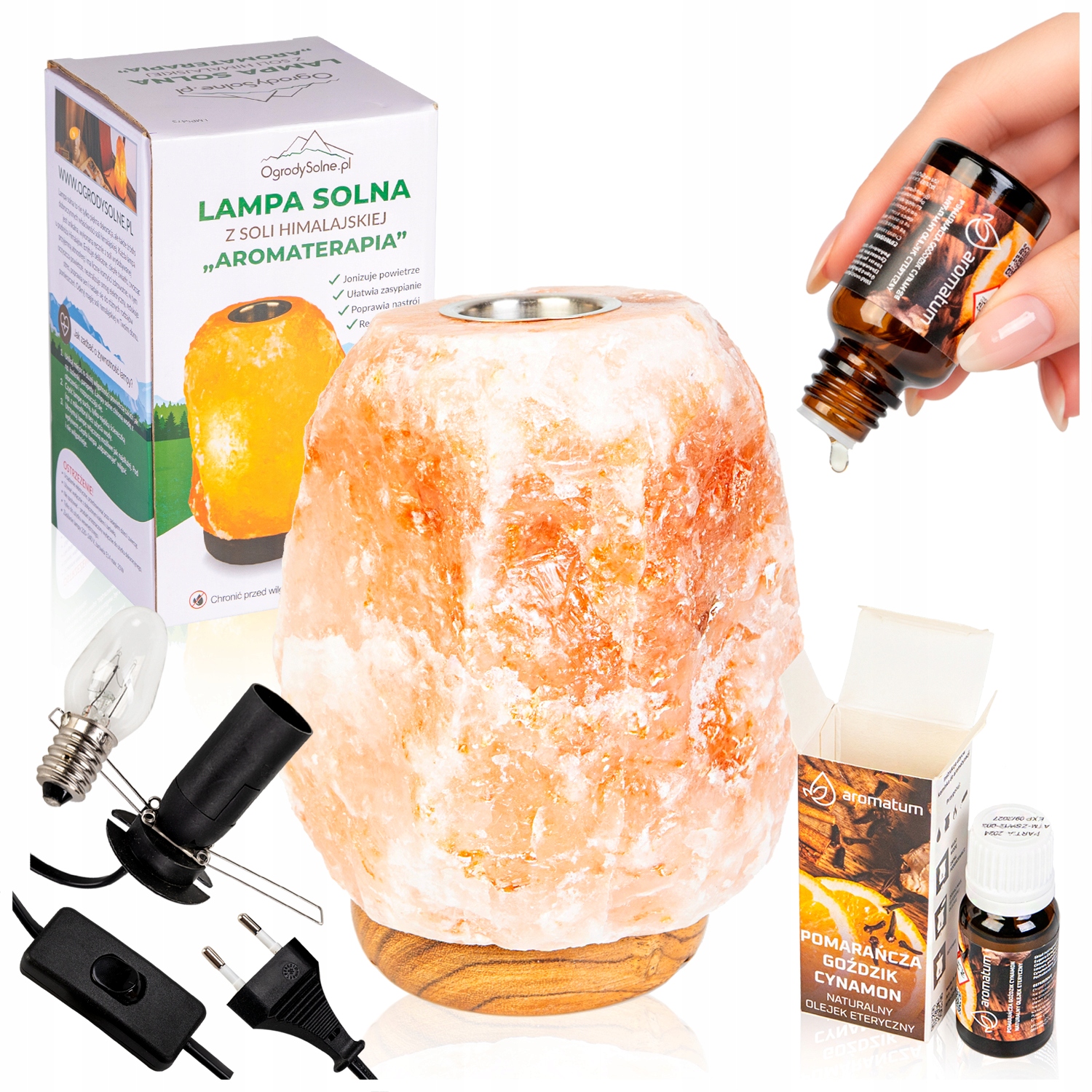 Aromatherapie-salzlampe + Natürliches Orangen-nelken-zimtöl