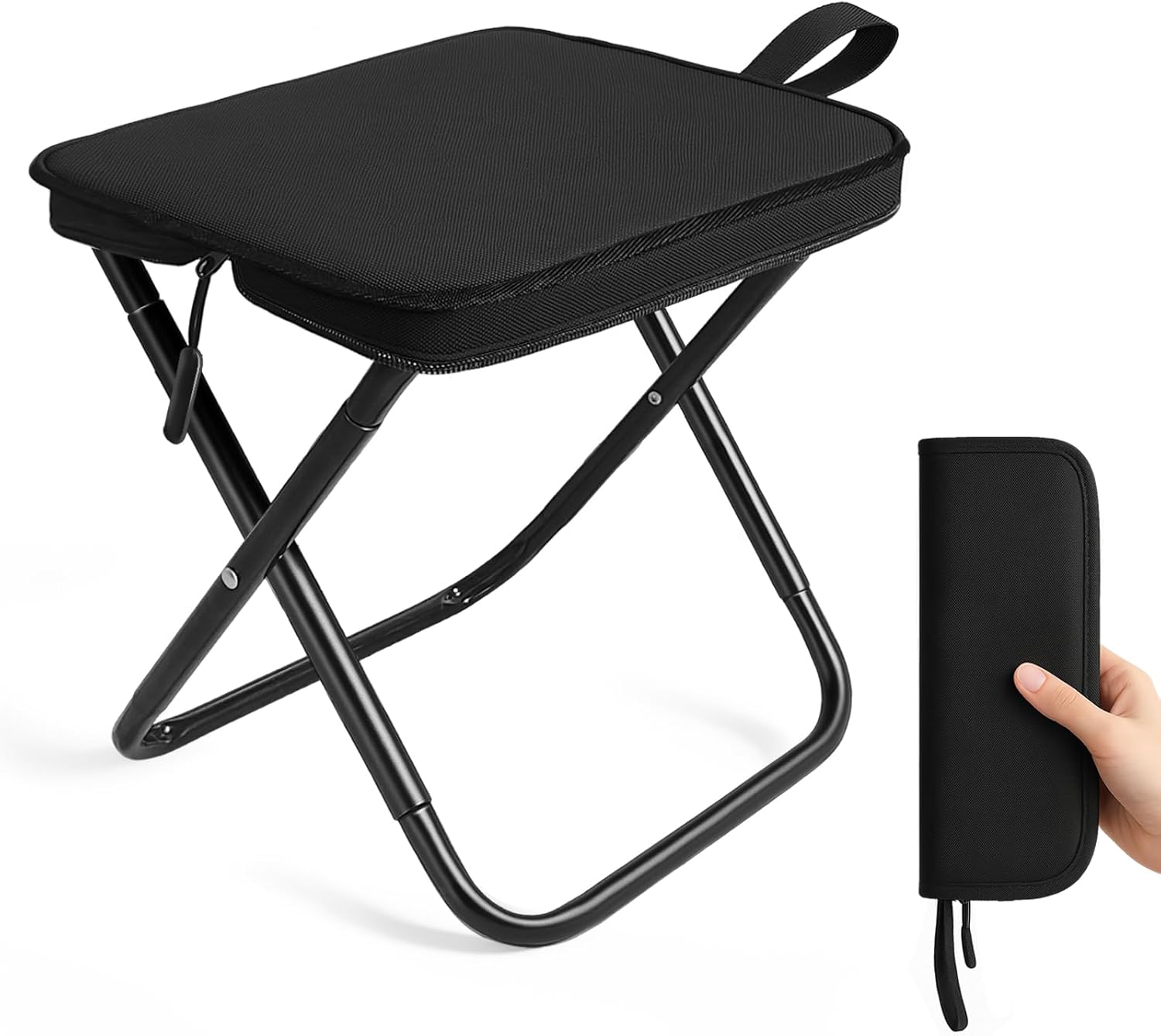 Klapphocker, Leicht Und Mit Klappbarem Gestell, Faltbarer Campinghocker Aus Stahl – Tragkraft 120 Kg, Ideal Zum Angeln, Gärtnern, Campen, Für Strand Und Reisen