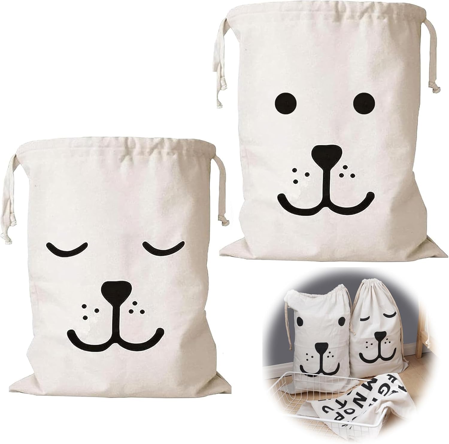 Set Mit 2 Wäschesäcken Aus Baumwolle Mit Praktischem Kordelzug, Ideal Für Reisen Oder Zur Aufbewahrung Schmutziger Wäsche, Maschinenwaschbar Und Wiederverwendbar, 60 X 50 Cm