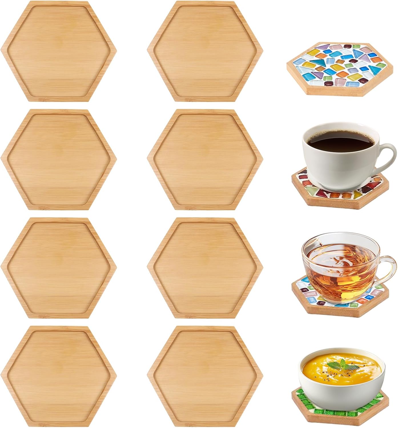 Set Mit 8 Bambus-untersetzern, Schalen Mit Leerem Boden Für Bastelarbeiten, Pflanzenuntersetzer, Gläser, Kerzen, Wellnessartikel, Wohnzimmerdekoration, Diy-mosaik-zubehör