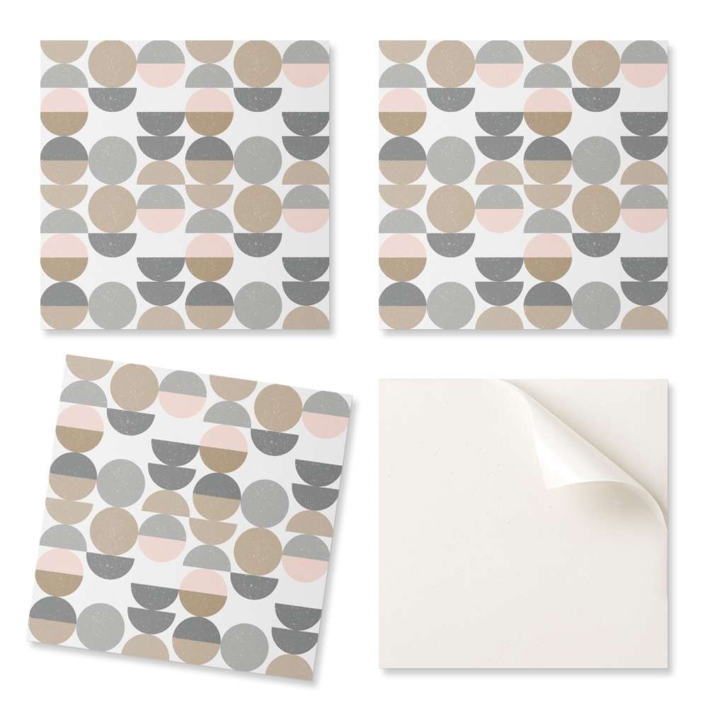 Set Selbstklebender Pvc-fliesen Mit Muster Für Das Wohnzimmer, Geometrisches Design Mit Kreisen Und Halbkreisen, 9 X 30 X 30 Cm