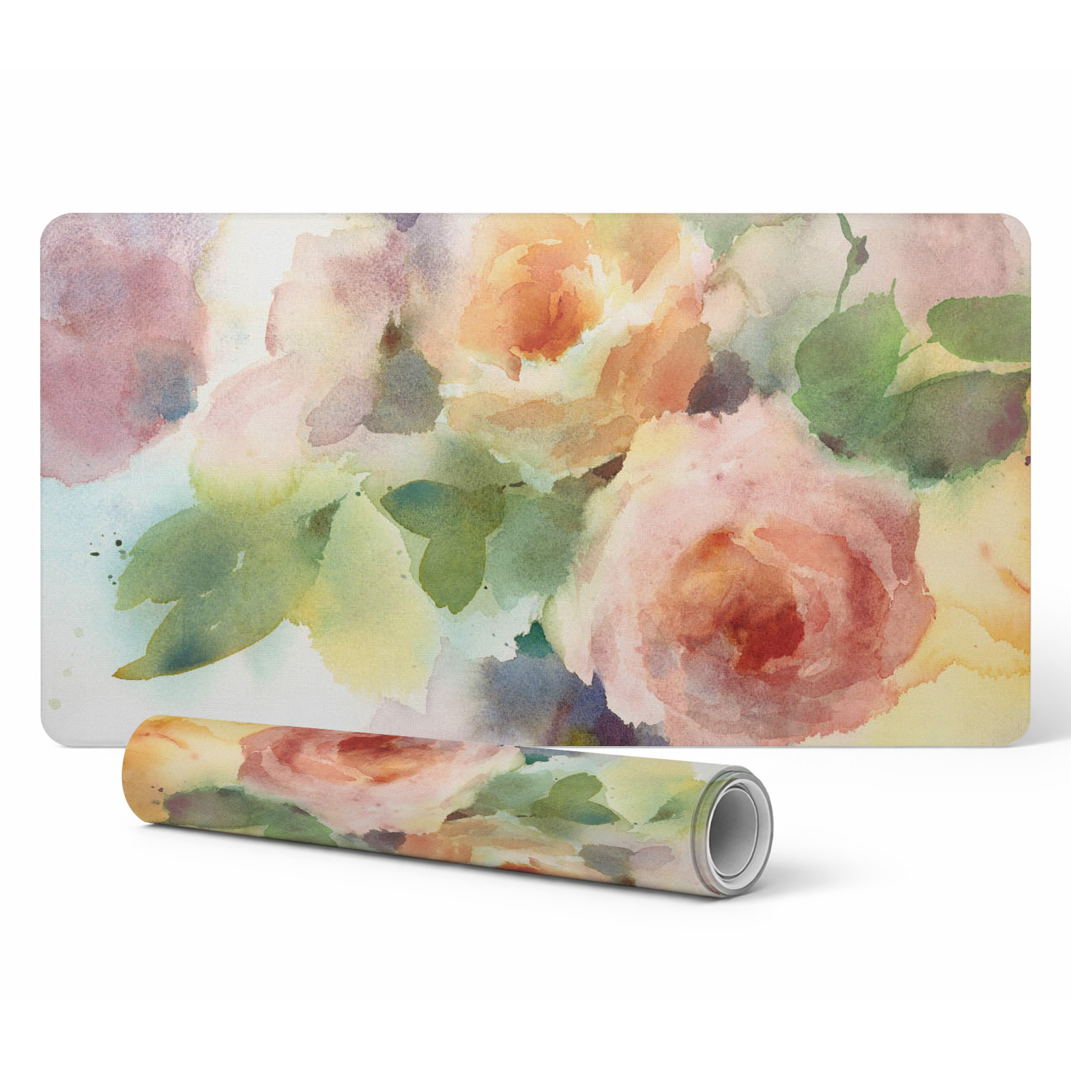 Schreibtischunterlage Mit Schutzfunktion, Tastatur- Und Mauspad, Aquarellblumen, 100 X 50 Cm