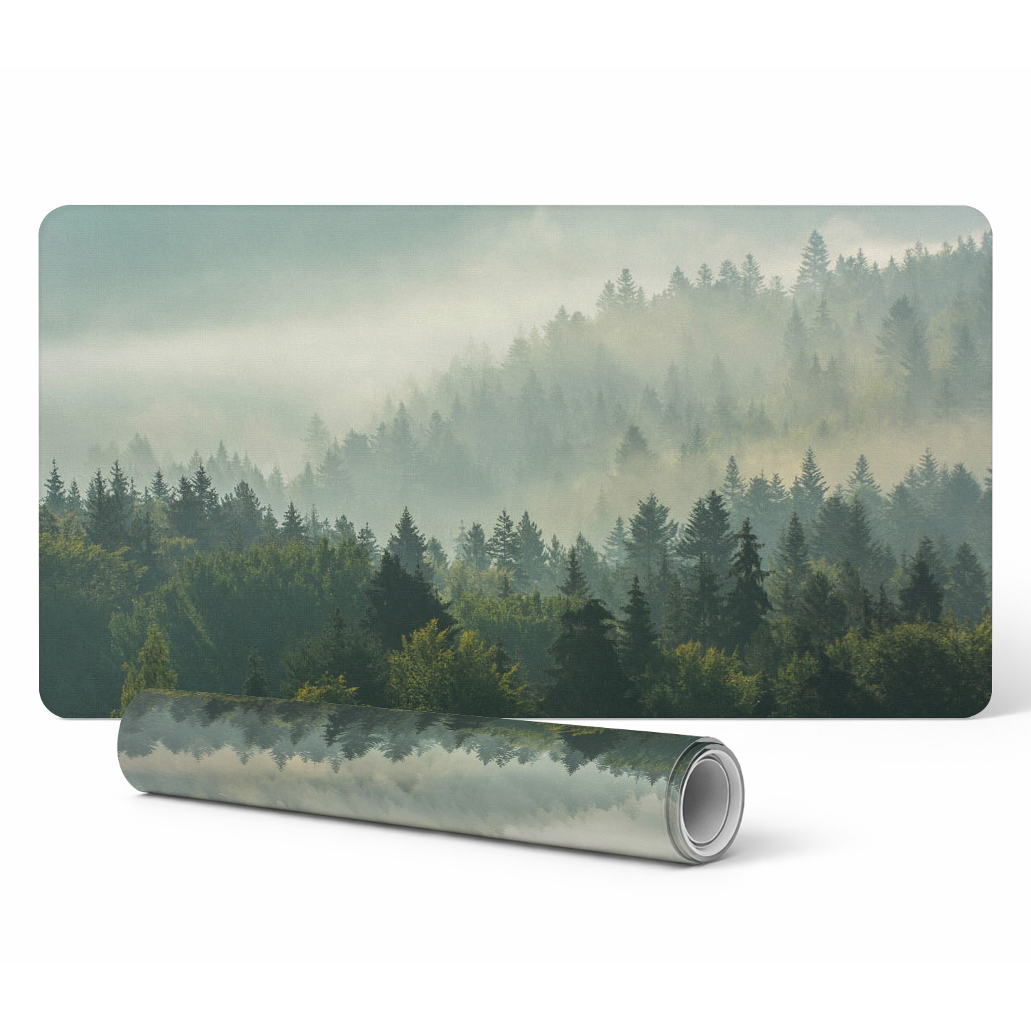 Dekorative Schutzmatte Für Bürotische, Motiv: Nebelwald Im Morgengrauen, 90 X 45 Cm