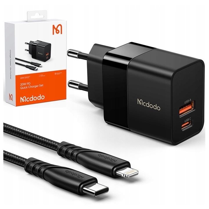Mcdodo Schnellladegerät Für Iphone Typ C 2x Usb Usb-c Pd 20w Kabel