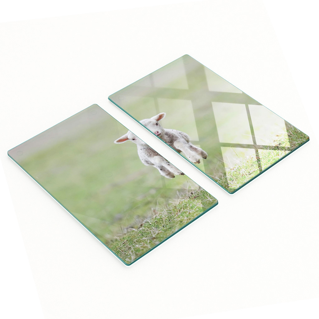 Robuste Und Stilvolle Glasplatten Mit Niedlichem Lammmotiv, 2 X 30 X 52 Cm