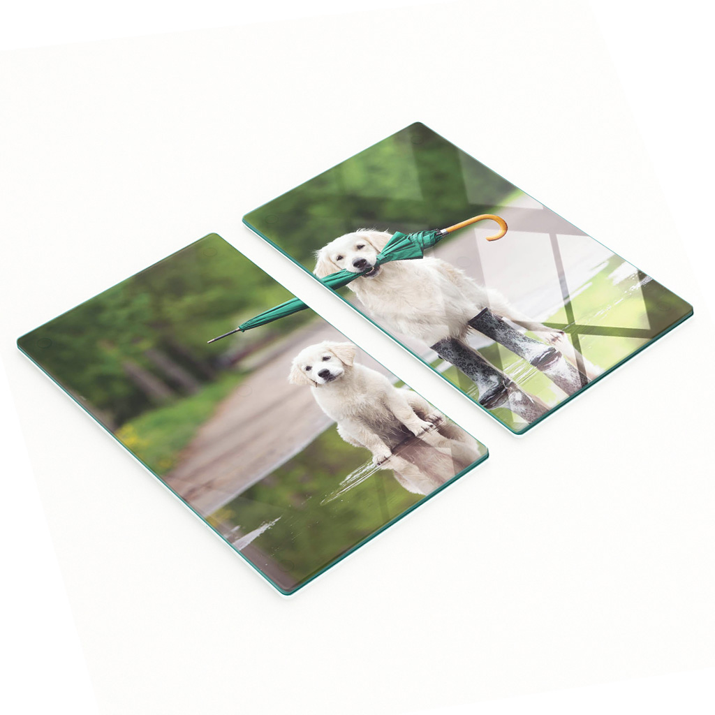 Stilvolle Und Robuste Glasbretter Mit Golden-retriever-motiv, 2 X 30 X 52 Cm