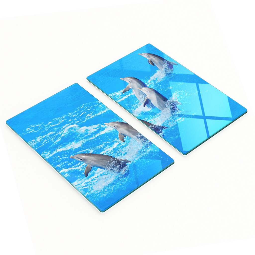 Multifunktionale Dekorative Glasplatten Mit Delfinmotiv, 2 X 30 X 52 Cm