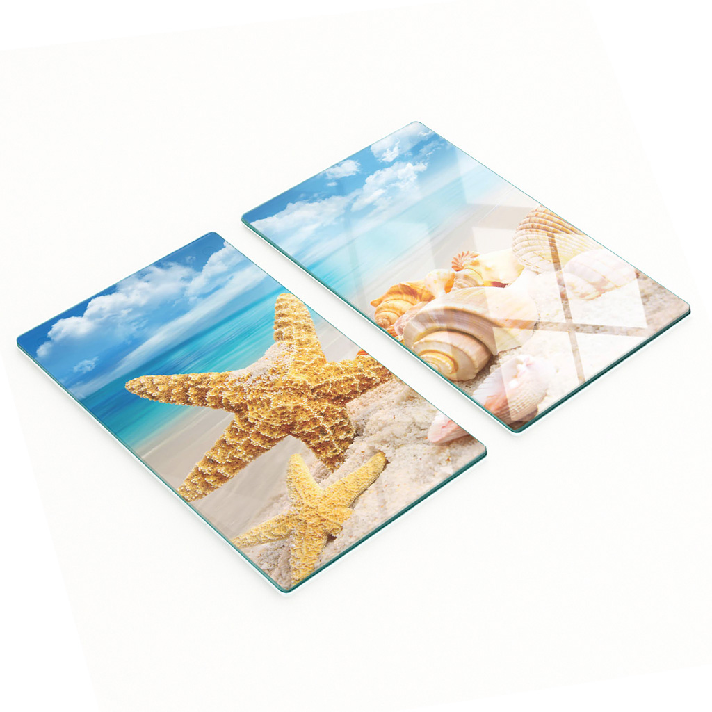 Robuste Und Stilvolle Glasplatten Mit Seestern- Und Muschelmuster, 2 X 30 X 52 Cm