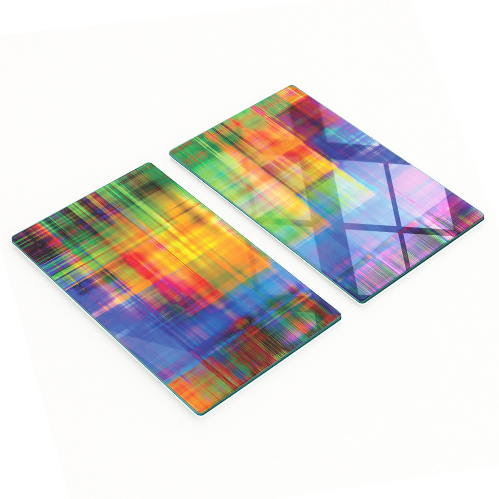 Robuste Und Stilvolle Glasplatten Mit Abstraktem Regenbogenmuster, 2 X 30 X 52 Cm