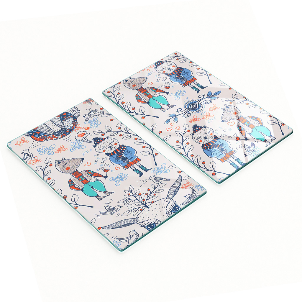 Stilvolle Und Robuste Glasplatten Mit Lustigem Tiermotiv, 2 X 30 X 52 Cm