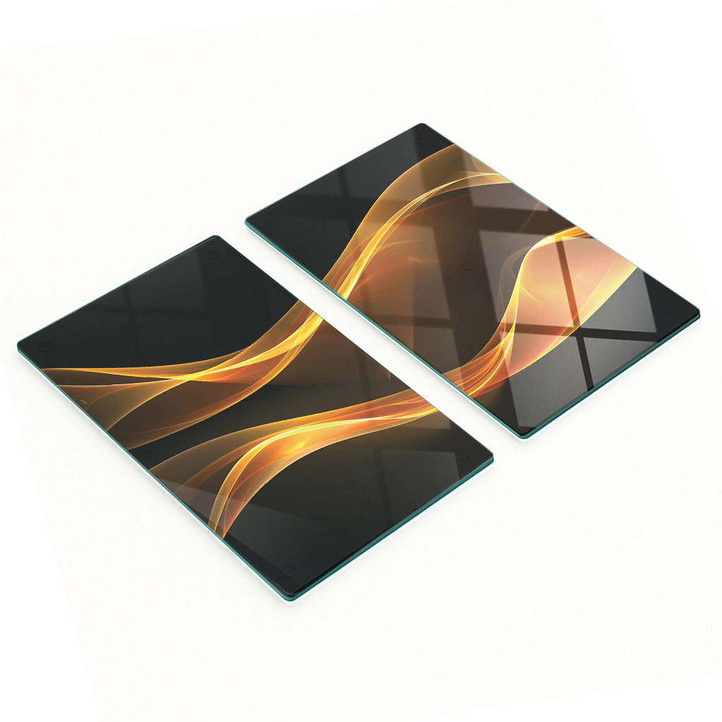 Stilvolle Und Robuste Glasplatten Mit Abstraktem Golddruck, 2 X 30 X 52 Cm