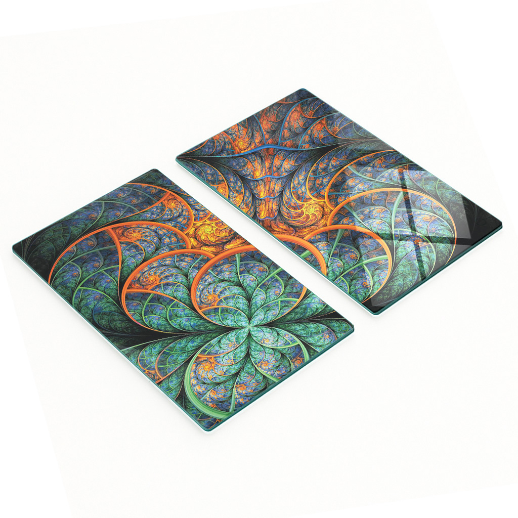 Stilvolle Und Robuste Glasplatten Mit Fraktalem Blumenmuster, 2 X 30 X 52 Cm