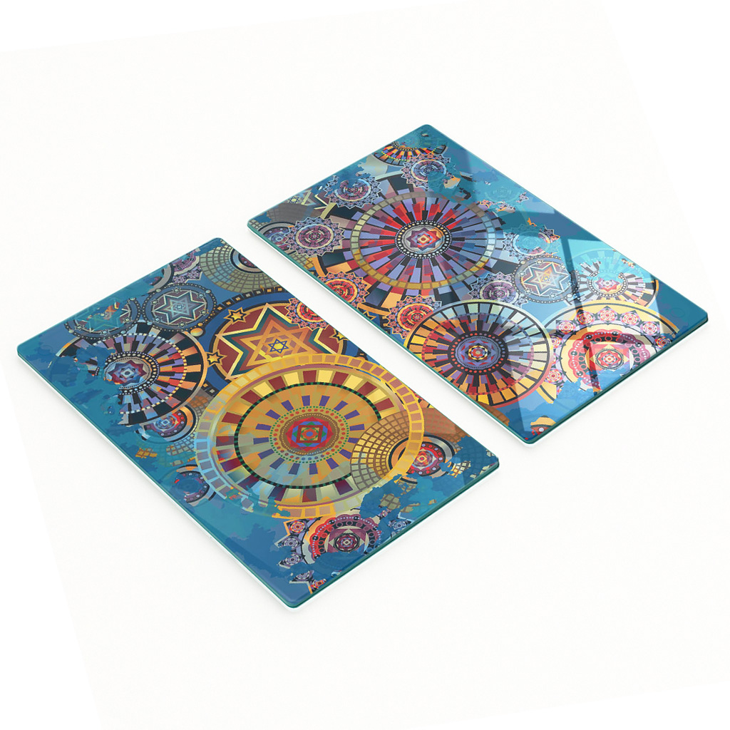 Stilvolle Und Robuste Glasplatten Mit Aufgedruckten Geometrischen Mustern, 2 X 30 X 52 Cm