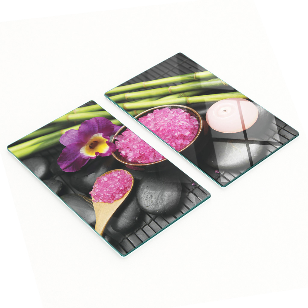 Robuste Und Stilvolle Glasplatten Mit Orchideenmuster Und Zen-stein, 2 X 30 X 52 Cm