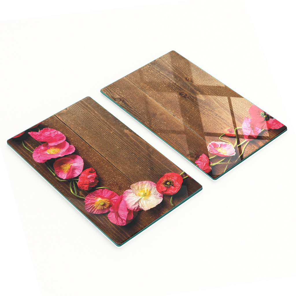 Dekorative, Multifunktionale Glasplatten Aus Gehärtetem Glas, Motiv: Rosa Mohnblumen, 2 X 30 X 52 Cm