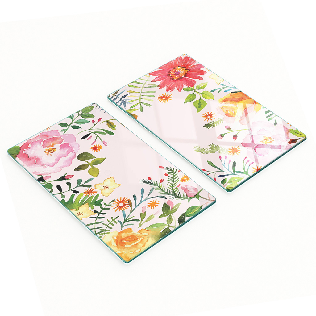 Stilvolle Und Robuste Glasplatten Mit Aquarellblumenmuster, 2 X 30 X 52 Cm