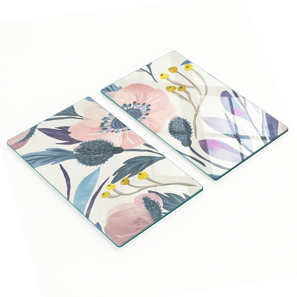 Multifunktionale Dekorative Glasplatten Mit Retro-mohnblumenmuster, 2 X 30 X 52 Cm