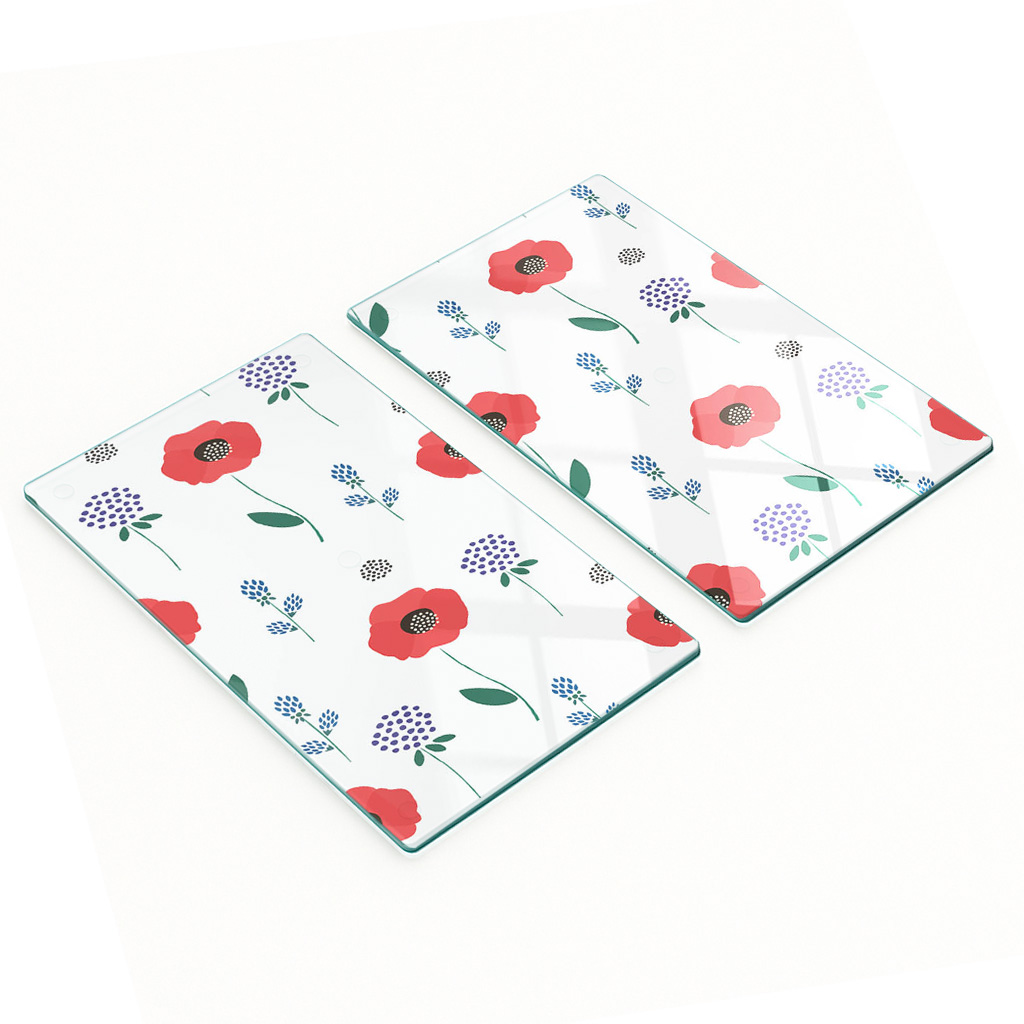 Multifunktionale, Dekorative Glasplatten Für Die Küche, Mohnblumenmuster, 2 X 30 X 52 Cm