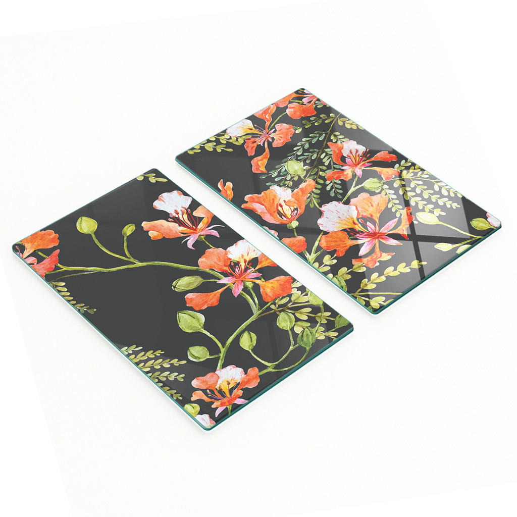 Robuste Und Stilvolle Glasplatten Mit Exotischem Blumenmuster, 2 X 30 X 52 Cm