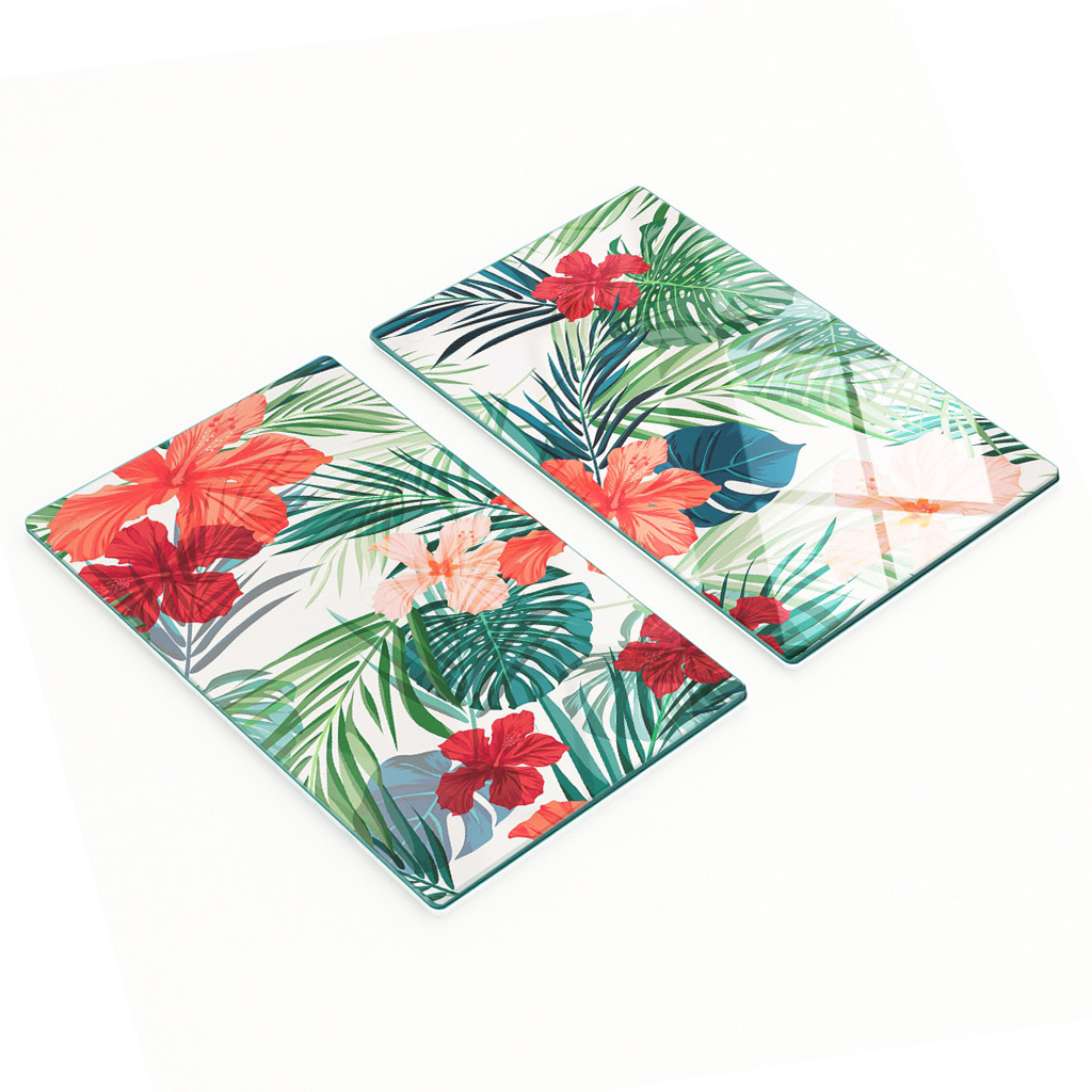 Robuste Und Stilvolle Glasplatten Mit Tropischem Blumenmuster, 2 X 30 X 52 Cm