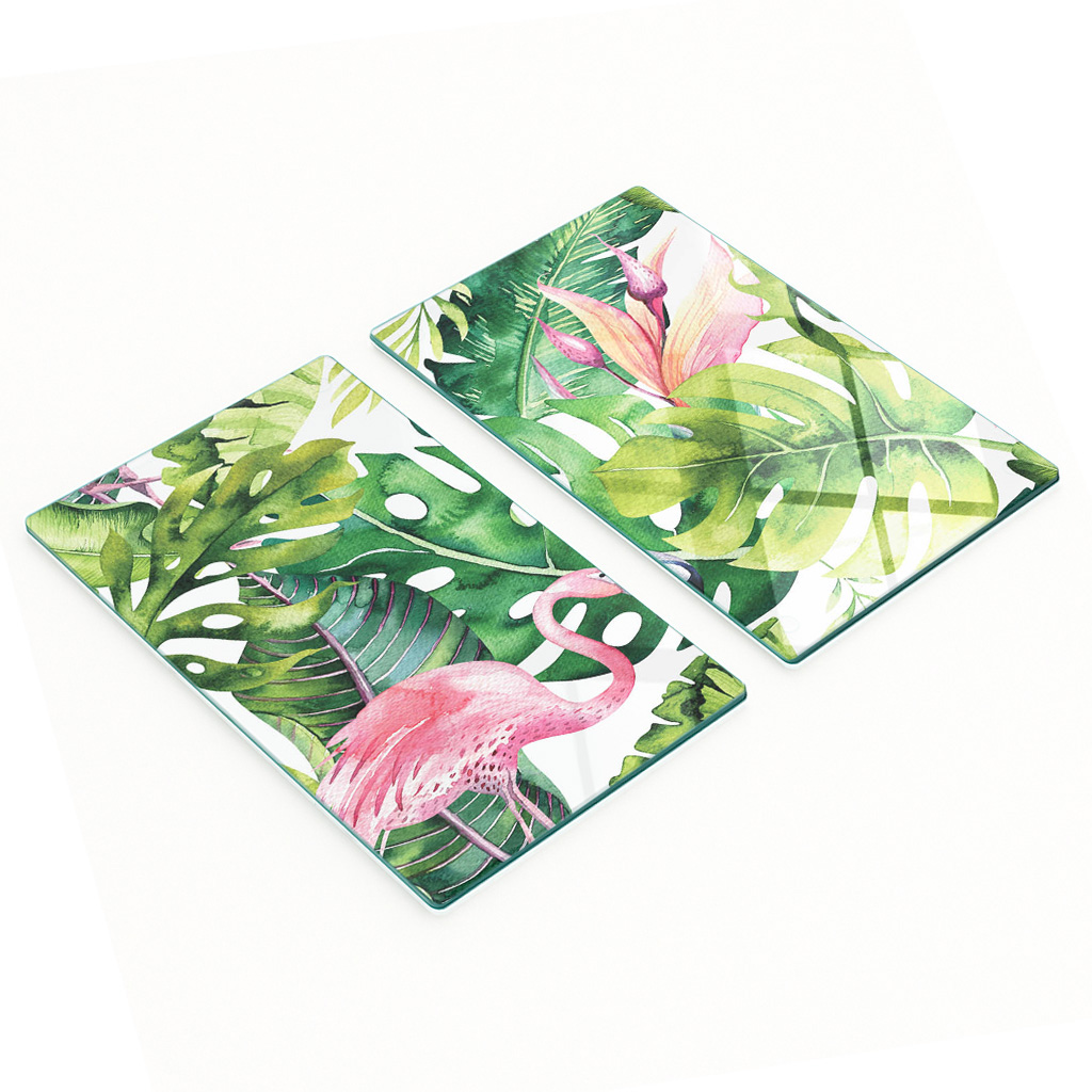Stilvolle Und Robuste Glasplatten Mit Tropischem Pflanzenmuster, 2 X 30 X 52 Cm