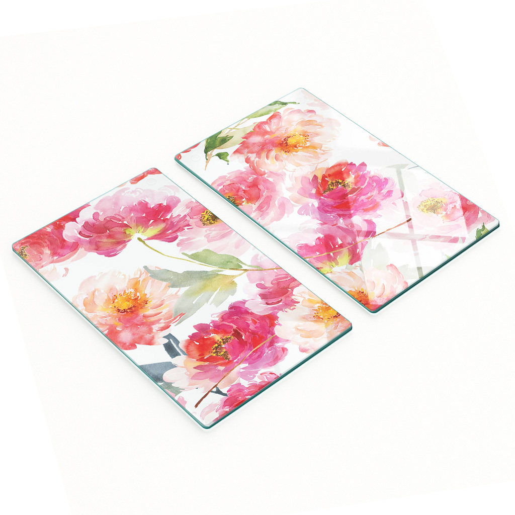 Robuste Und Stilvolle Glasplatten Mit Aquarell- Und Pfingstrosenmuster, 2 X 30 X 52 Cm