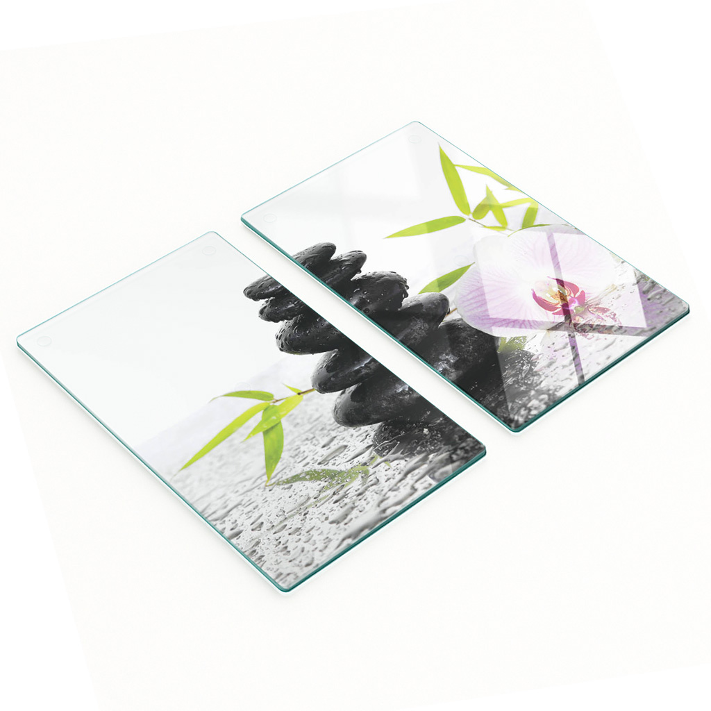 Robuste Und Stilvolle Glasplatten Mit Stein- Und Orchideenmuster, 2 X 30 X 52 Cm
