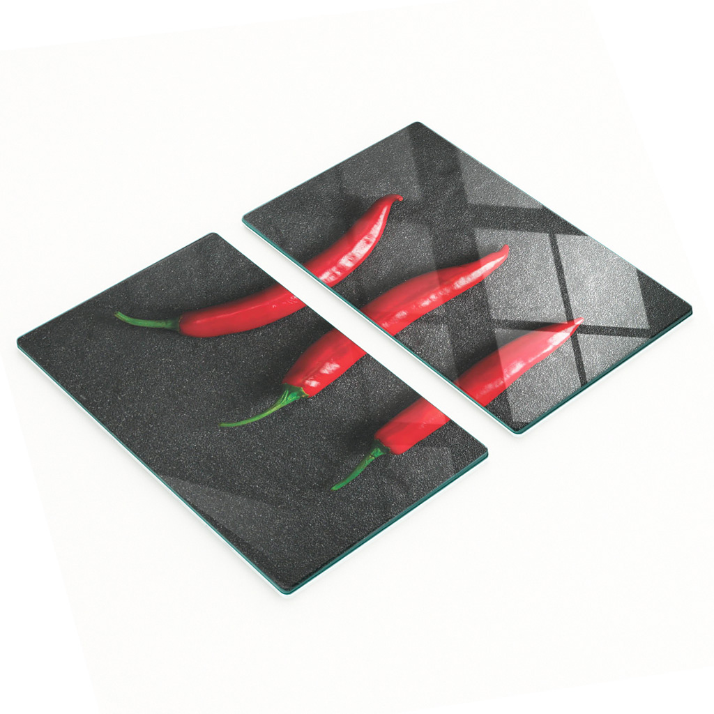 Kratzfeste Glasplatten Mit Chili-motiv, Stein, 2 X 30 X 52 Cm