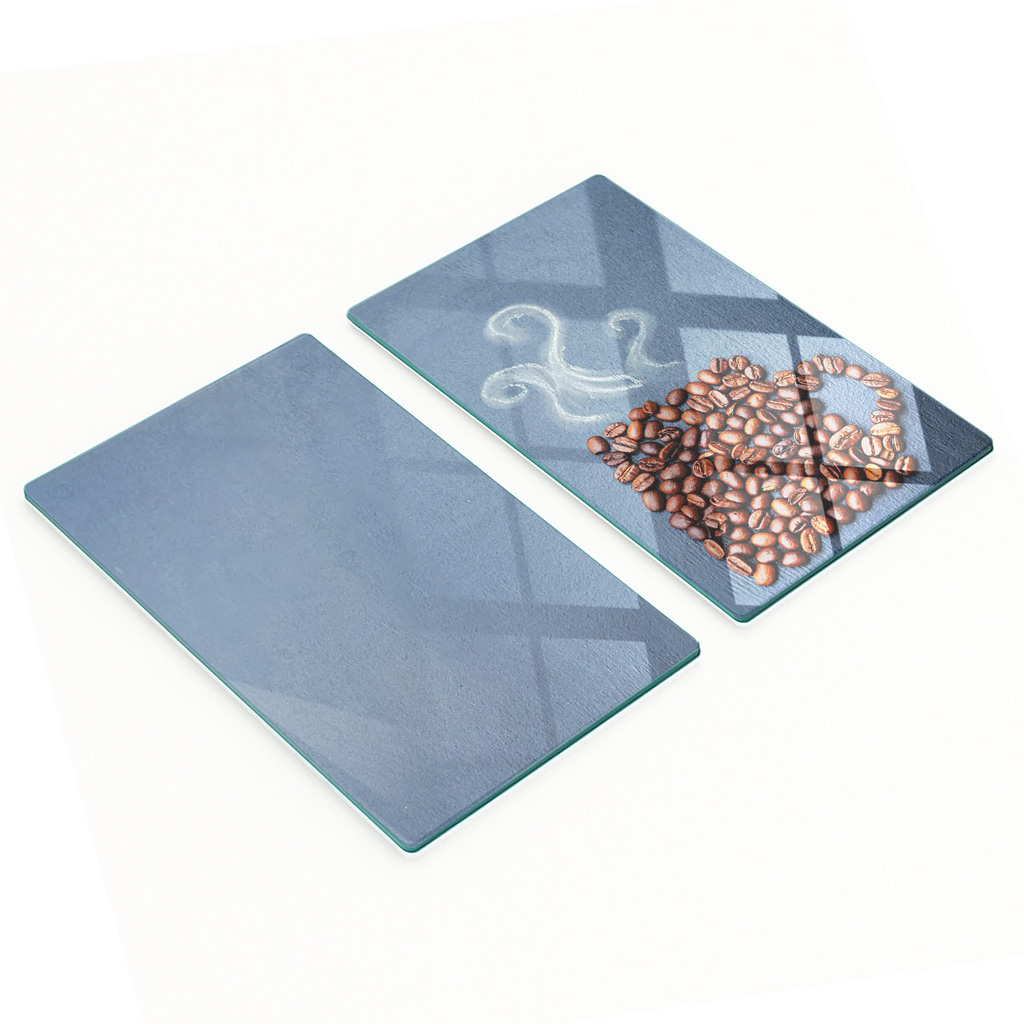 Stilvolle Und Robuste Glasbretter Mit Kaffeebohnen-motiv Und Tasse (2 X 30 X 52 Cm)