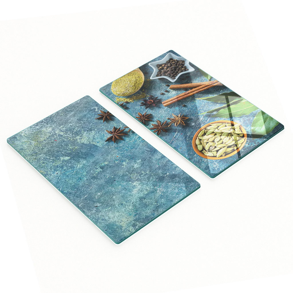 Küchenbretter Aus Gehärtetem Glas Mit Gewürzstein-motiven, 2 X 30 X 52 Cm