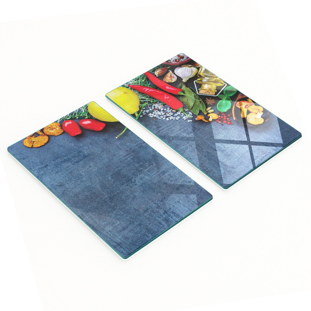 Küchenbretter Aus Gehärtetem Glas Mit Kräuter- Und Gewürzmotiven, 2 X 30 X 52 Cm