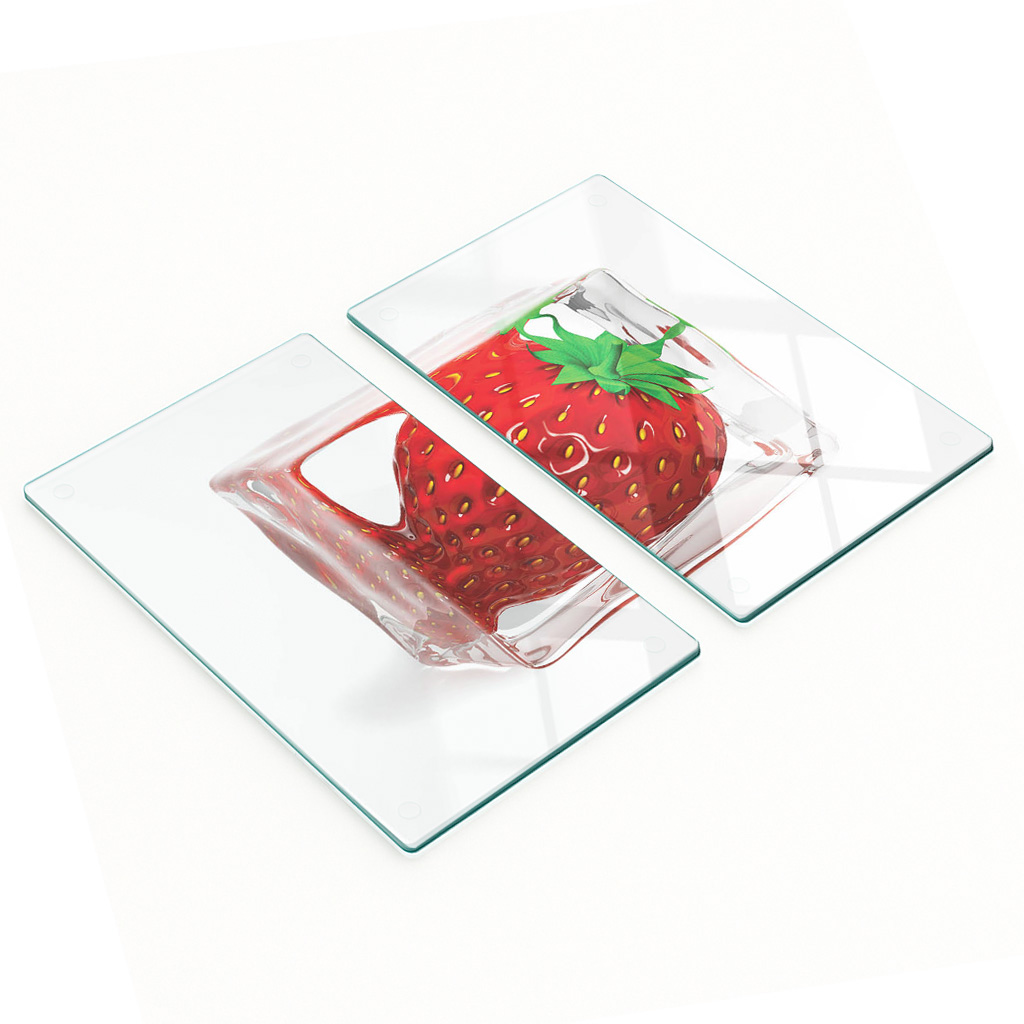Robuste Und Stilvolle Küchenbretter Aus Glas Mit Erdbeereis-muster, 2 X 30 X 52 Cm