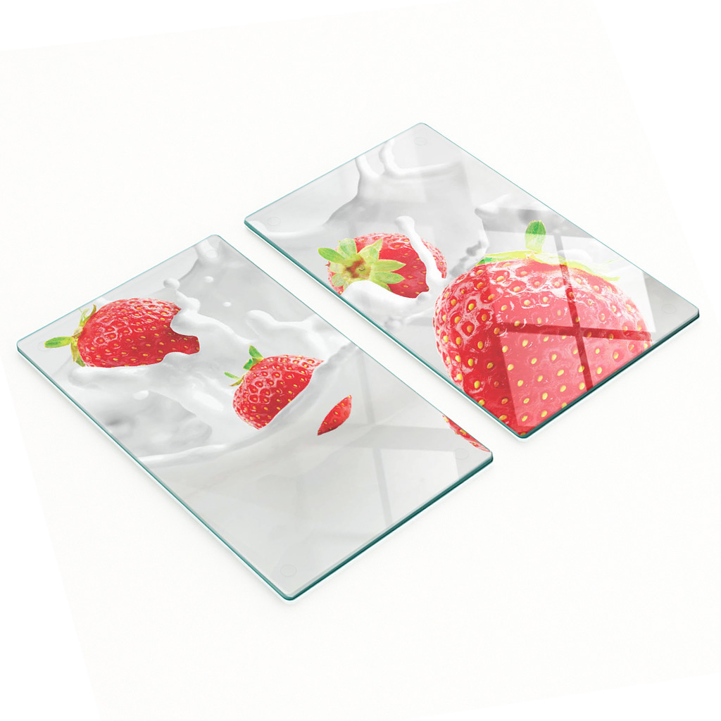 Dekorative Glas-schneide- Und Servierbretter Erdbeeren Milch 2x30x52 Cm