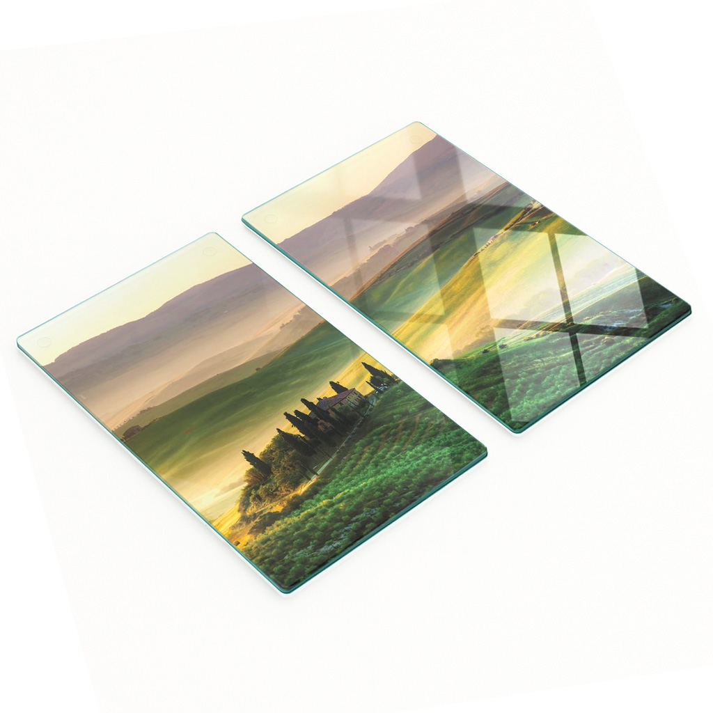 Stilvolle Und Robuste Glasplatten Mit Toskanischem Panorama-print, 2 X 30 X 52 Cm