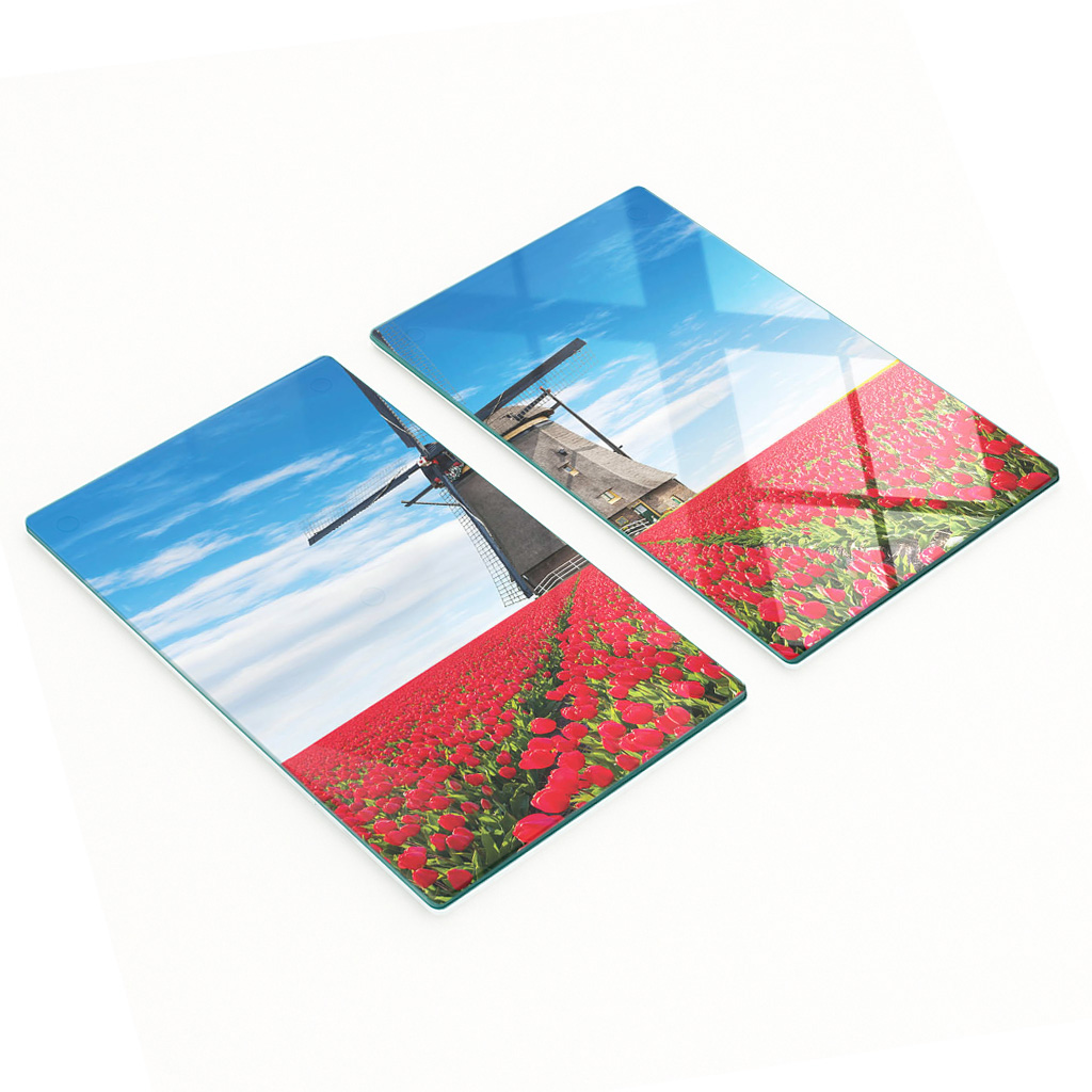 Stilvolle Und Robuste Glasplatten Mit Tulpen-windmühlen-motiv, 2 X 30 X 52 Cm