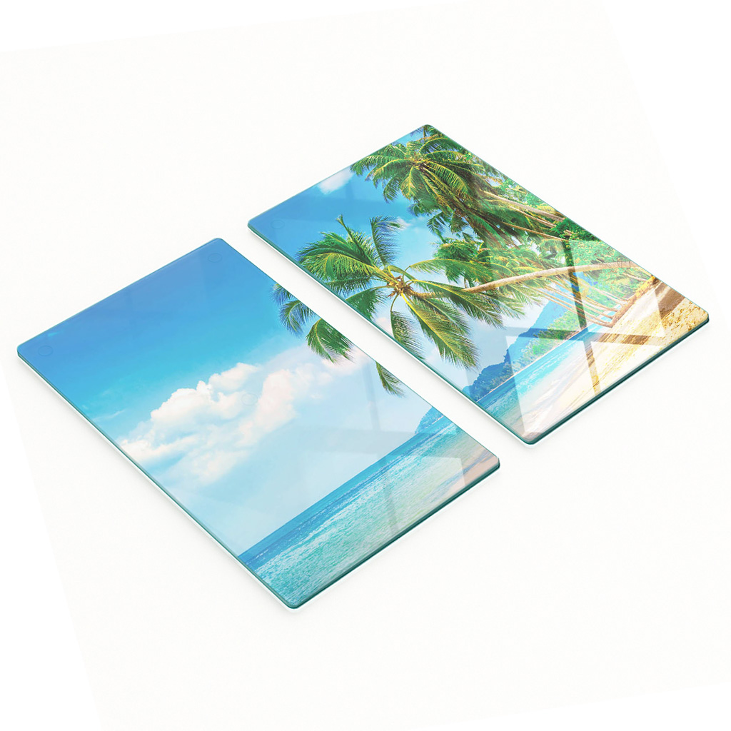 Dekorative, Multifunktionale Glasplatten Aus Gehärtetem Glas, Motiv: Strandpalmen, 2 X 30 X 52 Cm