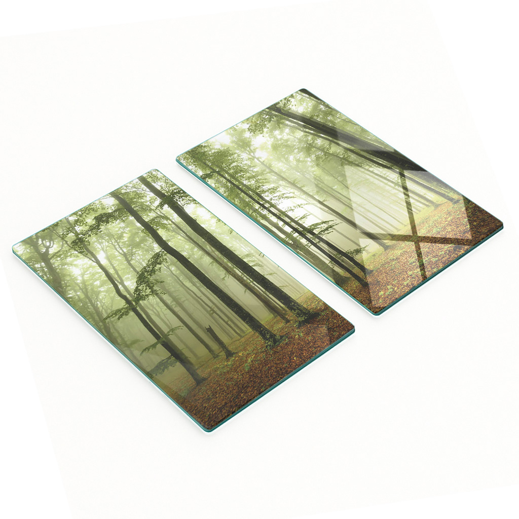 Multifunktionale, Dekorative Glasplatten Für Die Küche, Motiv: Nebelwald, 2 X 30 X 52 Cm