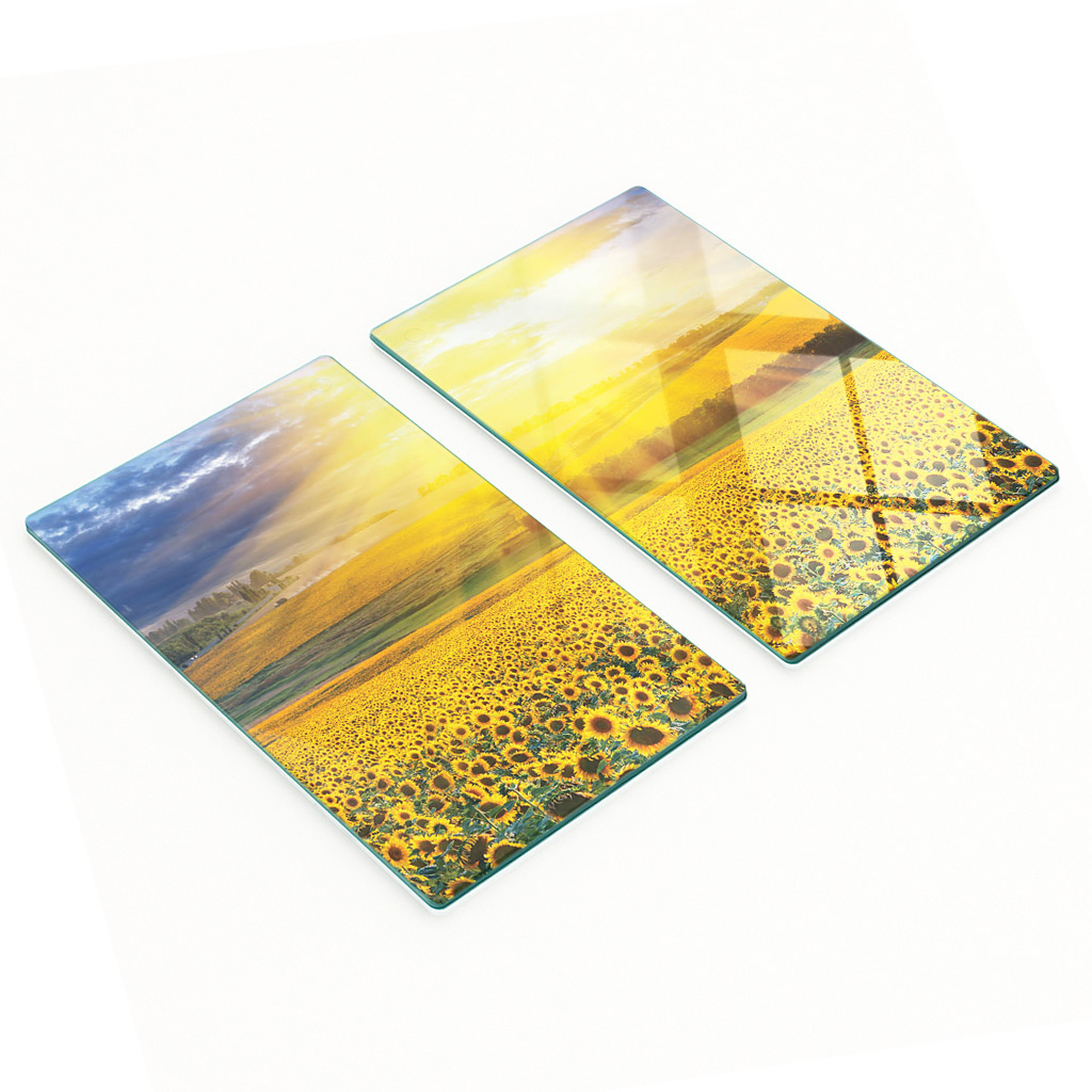 Stilvolle Und Robuste Glasplatten Mit Sonnenblumenfeld-motiv, 2 X 30 X 52 Cm