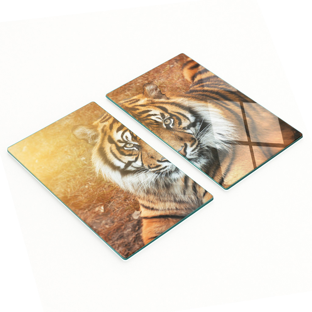 Stilvolle Und Robuste Glasplatten Mit Bengal-tiger-motiv, 2 X 30 X 52 Cm