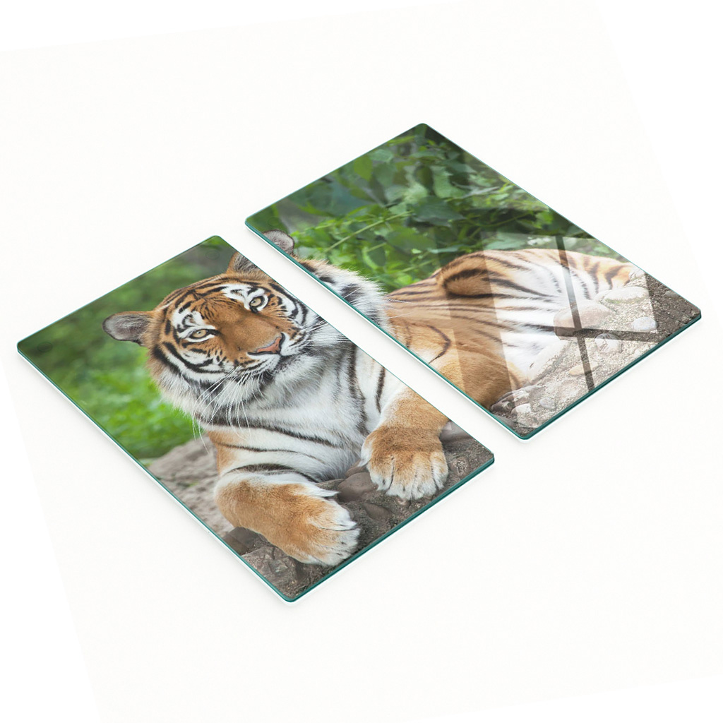 Stilvolle Und Robuste Glasplatten Mit Sibirischem Tiger-print, 2 X 30 X 52 Cm