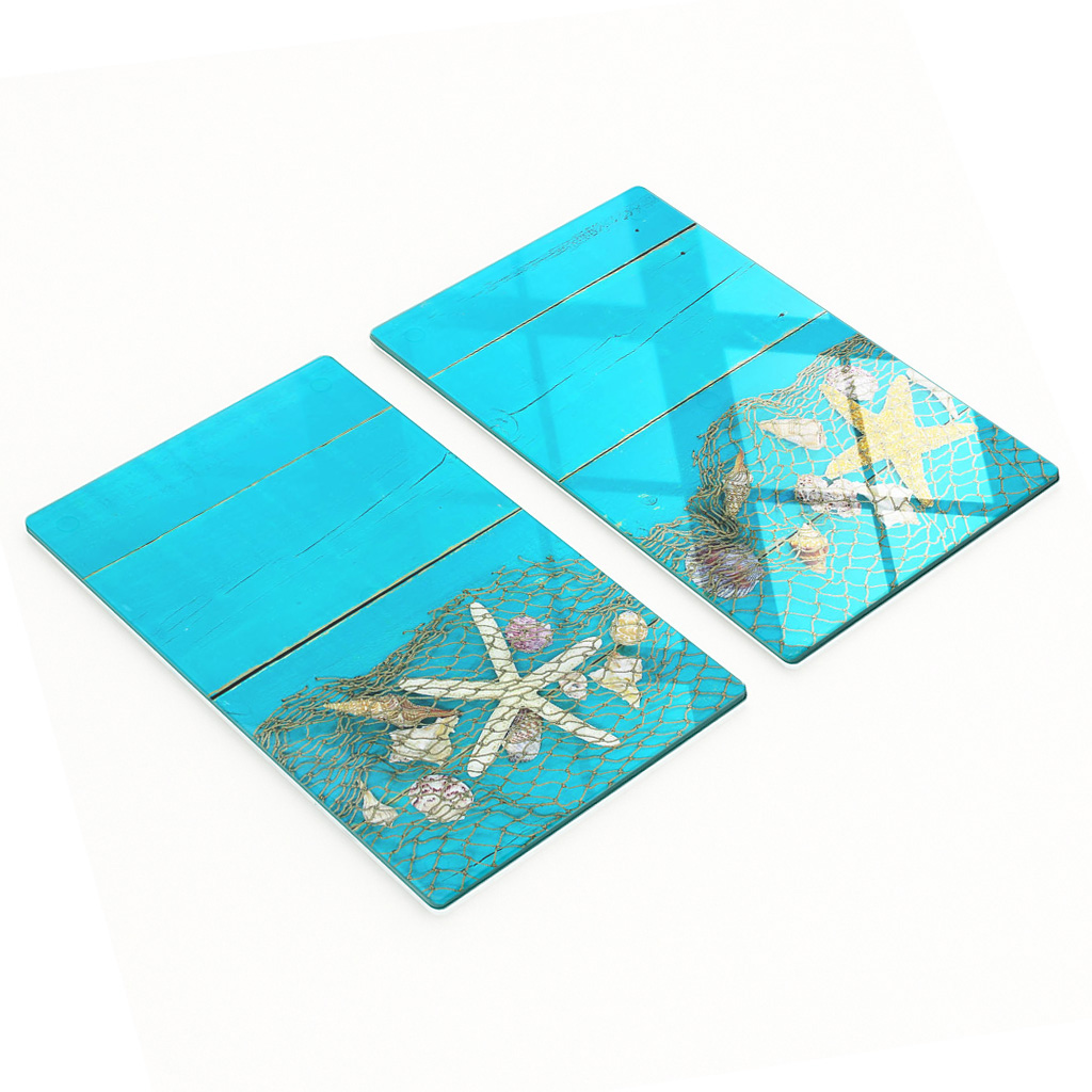 Multifunktionale Dekorative Glasplatten Mit Seestern- Und Muschelmotiven, 2 X 30 X 52 Cm