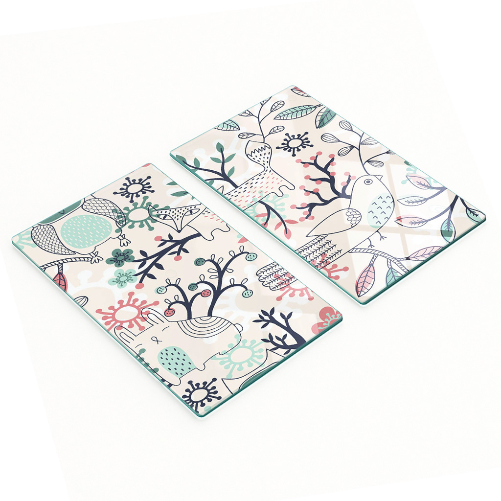 Robuste Und Stilvolle Glasplatten Mit Tier- Und Blumenmotiven, 2 X 30 X 52 Cm