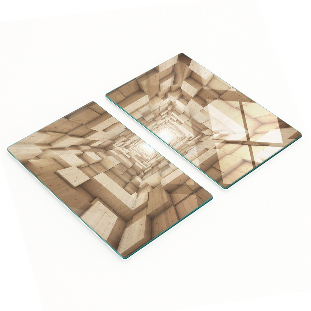 Stilvolle Und Robuste Glasplatten Mit Bedrucktem Holztunnel, 2 X 30 X 52 Cm