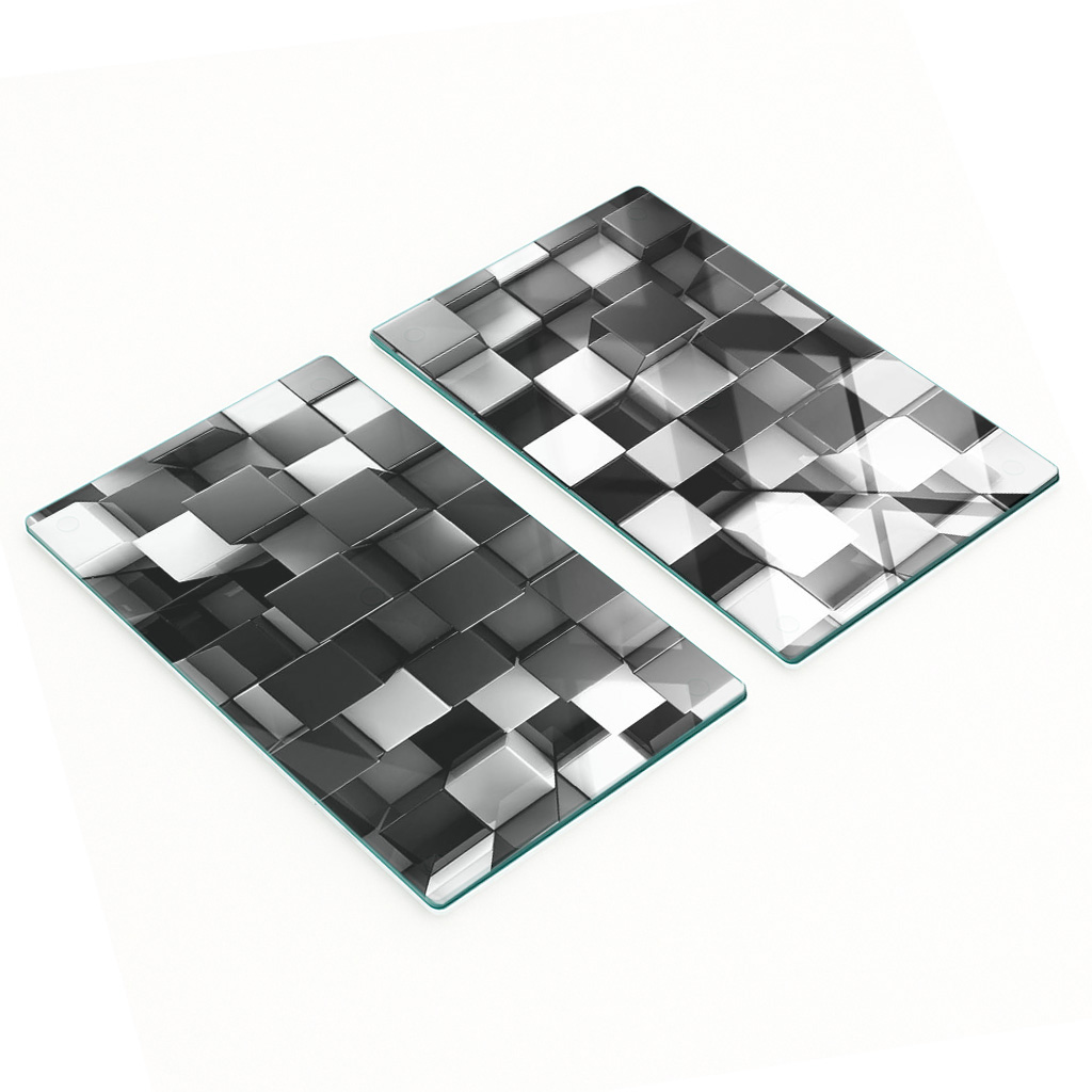Robuste Und Stilvolle Glasplatten Mit Abstraktem Würfelmuster, 2 X 30 X 52 Cm